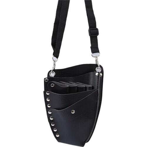 PU Hair Scissor Bag Black Leather Barber Hairdressing Holster Pouch Holder Case Rivet Clips Bag With Waist Shoulder Belt 23*15cm