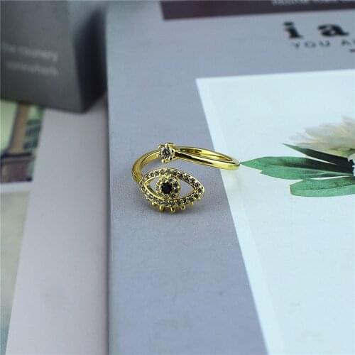 Exquisite Evil Eye Ring for Women, Turkish Gold-plated Fashion Jewelry Cubic Zirconia Opening Adjustable Ring Jewelry Supply