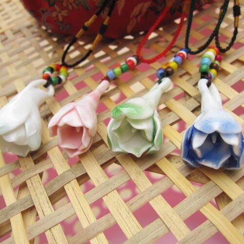 Ceramic Necklaces Handmade Flower Pendants Fashion Jewelry Candy Color Vintage Accessories Charm for Women Wholesale