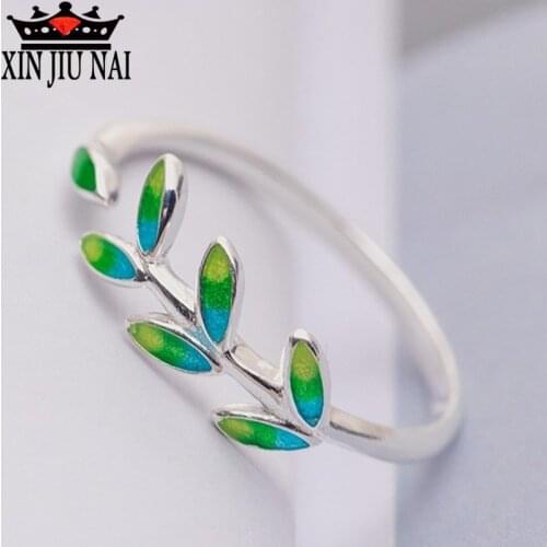 2019 Enamel Green Olive Branch Leaves Open Rings For Women Creative Lady Fashion adjustable Jewelry Peaceful leaves emerald ring