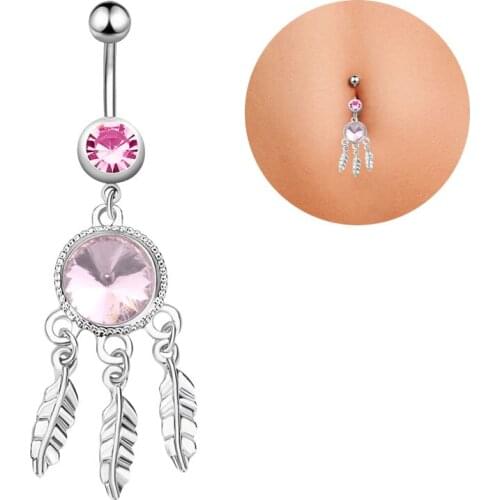 Fashion Stainless Steel Crystal Dream Catcher Belly Button Rings Women Body Jewelry Belly Bar Piercing Rings Sexy Navel Ring