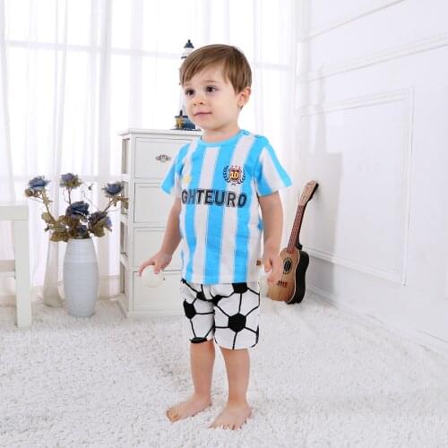 Baby Boys Sports Clothes Sets Summer Kids Casual T-shirt + Shorts Cartoon Toddler Kids Boys Football Clothing Tracksuit DS19