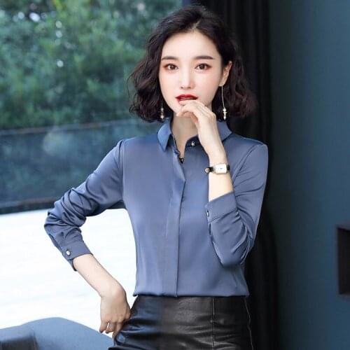 Korean Fashion Silk Women Blouses Solid Office Lady Shirt and Blouse Long Sleeve Blusas Largas Plus Size Womens Tops and Blouses