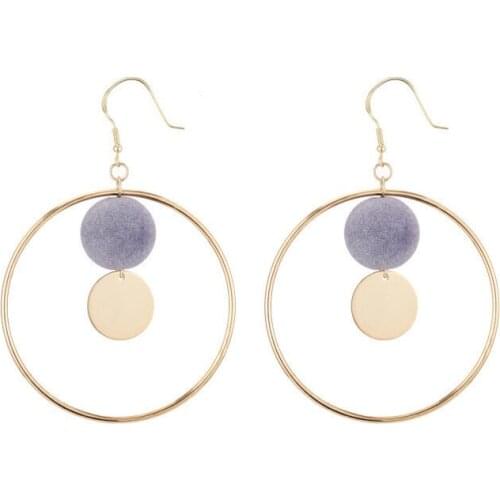 Creative Metal Circle Big Earrings Wool Ball Pendant Korean Earrings Fashion Womens Jewelry Accessories
