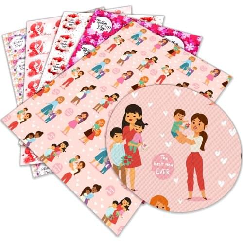 Mother Day Faux Leather Sheets Printed Love Heart Flower A4 22x30cm for DIY Clothing Bag Shoes Hair Bow Accessories