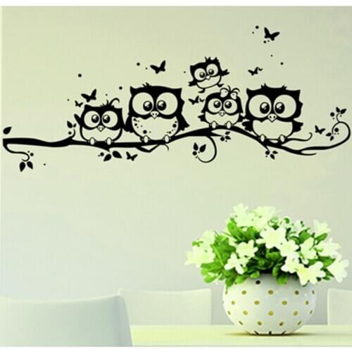Cute Owl Tree Wall Sticker For Living Room Bedroom Animal Butterfly Wallpaper PVC Adhesive Waterproof Wall Decal Children Decor