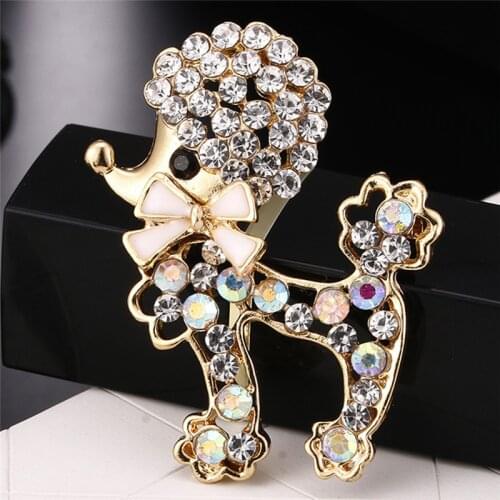 Fashion Color Poodle Dog Brooches For Women Cute Rhinestone Puppy Brooch Pin Accessories