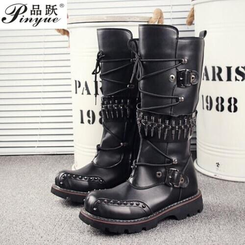 Men Military Boots genuine leather Motorcycle boots Punk Boots warm Shoes Knight boots Black Desert Combat Tactical Ankle Boots