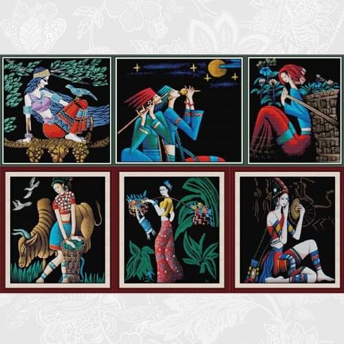 Yunnan Heavy Color Painting Cross-Stitch 11CT 14CT Printed on Canvas Handwork Cross Stitch Kits Beginner Embroidery Home Crafts