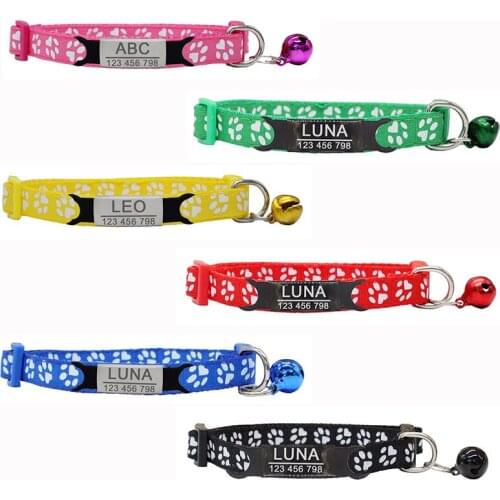 Nylon Collar Custom Personalized ID Free Engraving Paw Print Cat Small Dog Cute Nylon Adjustable for Puppy Kittens Necklace