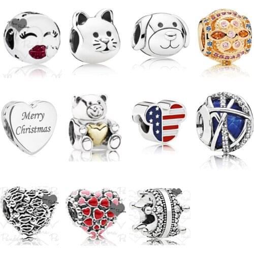 NEW 2018 New 925 Sterling Silver & Rose Crystal Valentines Day Christmas Charms Bead Fit Bracelets DIY Factory Wholesale