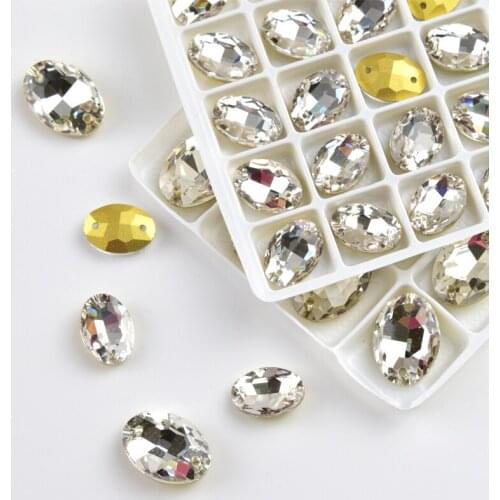 2020 new oval transparent rhinestone trim flat back seam 2 hole crystal resin beads DIYRhinestone clothing decoration material
