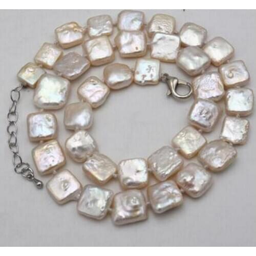 NATURE 11mm white square coin freshwater pearl necklace 17"inch