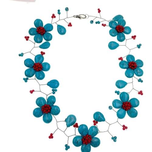 Red green howlite Turquoise flower necklace 43cm wholesale for women xmas gift wedding