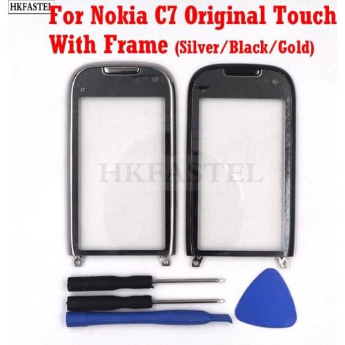 HKFASTEL Touch with Frame For Nokia C7 C7-00 Touch Screen Digitizer Glass Outer Front Panel Replacement No LCD Display