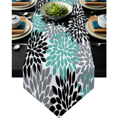 Dahlia Gray Green Black Flower Table Runners Modern Home Kitchen Dining Tablecloths Wedding Party Table Decoration Table Runner