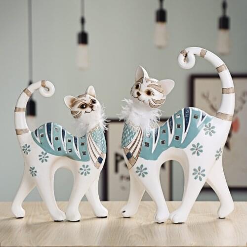 Scarf Couple Cat Statue Hand Painted Resin Kitty Lovers Sculpture Pet Art Ornament Wedding Gift Valentines Day Decoration Craft