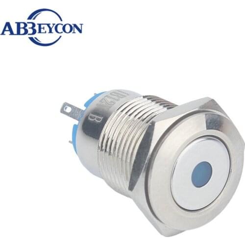 16mm12V Blue Led Light Illuminated Dot Lamp Flat Round Head Momentary Push Button Switch Pin Terminal Sealed Metal Shell Switch