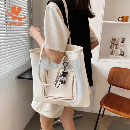 CAREY KAY Women Summer Wild Transparent Tote Bags 2021 New Chic Large Capacity Jelly Shoulder Bags Student Pocket Handbags Purse