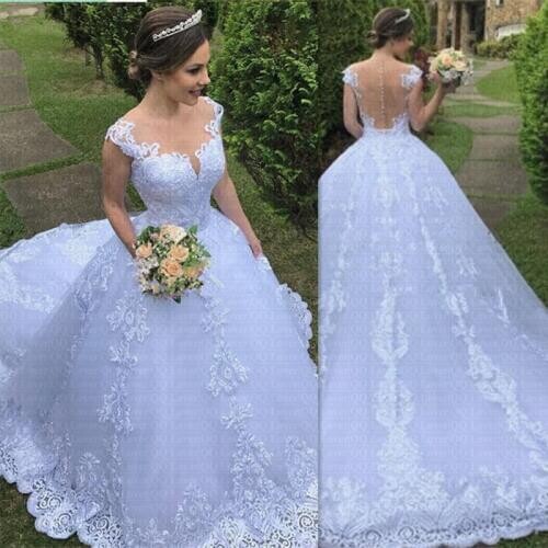Backless Princess Embroidery Vestido De Noiva Wedding Dress 2021 Luxury Lace Bride Dress Amazing Neck Robe De Mariee