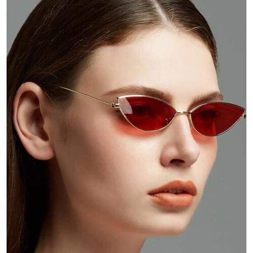 American Style Fashion Sunglasses Women Vintage Cats Eye Small Metal Frame Glasses Black Personality Luxury Designer Decorative