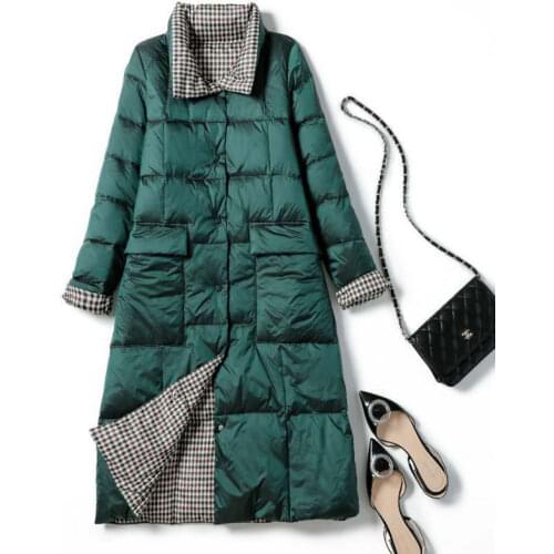 Women Double Sided Down Long Jacket 4xl Winter Turtleneck White Duck Down Coat Double Breasted Parkas Warm Snow Outwear