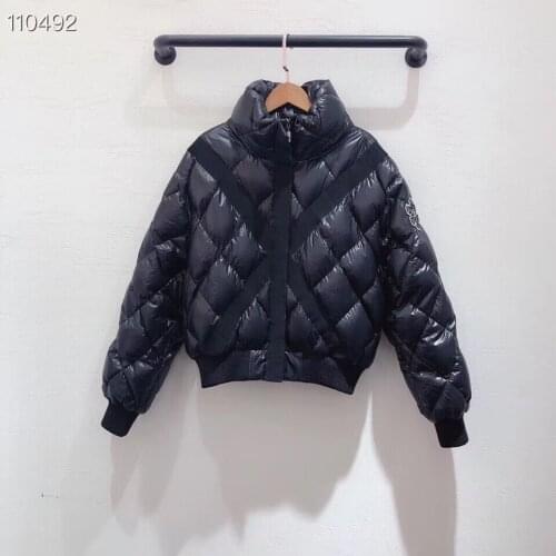 2021 new short down jacket fashion casual slimming stand-up collar stitching small square 90% white duck down jacket women