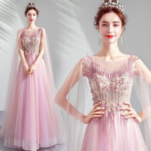 New pink sweat long lady girl women princess prom banquet party ball performance dress gown free ship