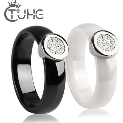 2018 New Exquisite Ceramic Ring Bijoux Fashion Round Wedding Engagement Ring With Bling Crystal Cubic Zirconia Jewelry For Women