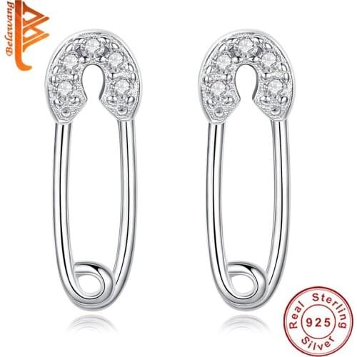 100% 925 Sterling Silver Fashion Paper Clip Stud Earring With Pave Crystal Unique Silver 925 Earring For Women Wedding Gift