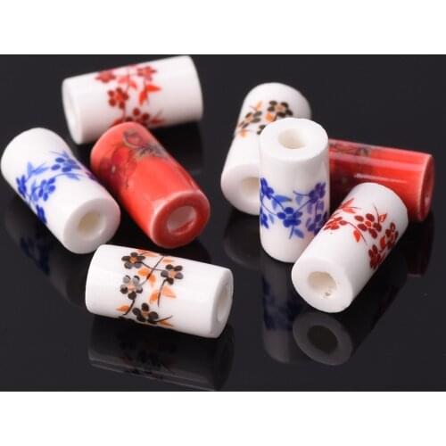 20pcs 11x6mm Cylinder Shape Flower Patterns Ceramic Porcelain Loose Crafts Beads lot for Jewelry Making DIY Findings
