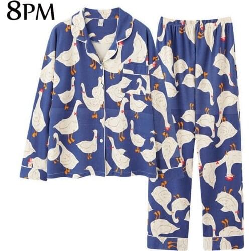 2021 Autumn Fashion Cotton Pajamas Long Sleeved Pants Sets Home Wear Simple Lovely Style Nightwear Sleep Lounge Pajama ouc1184