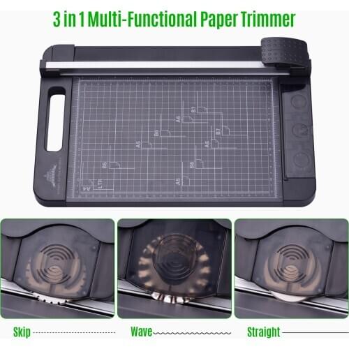 3-in-1 Paper Trimmer Multi-Functional A4 Paper Cutter Straight Skip Wave Cutter with 12.6 Inch Cut Length for Photo Laminated
