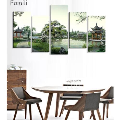 5 Panel Chinese Landscape canvas paintings canvas pictures vintage home decorative on the wall art for living room