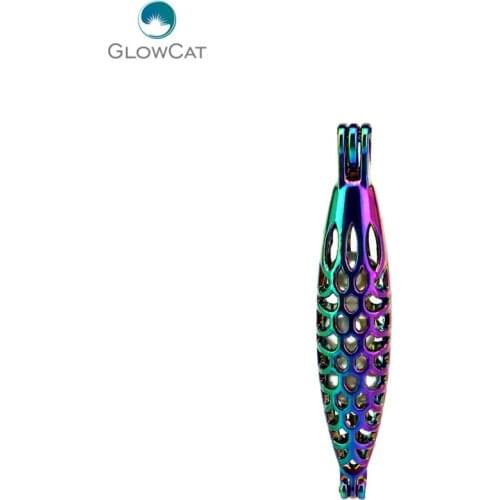 C258 5pcs/lot Rainbow Color Hollow Circle Totem Fish Shuttle Cage Pendant Pearl Locket Fairytale Party Essential Oil Diffuser