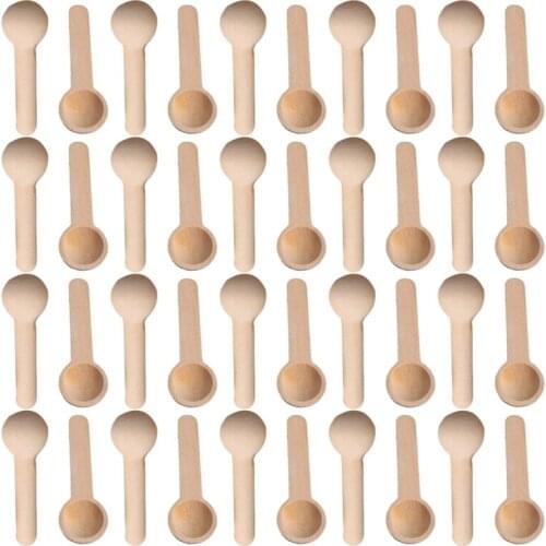50Pcs Mini Wooden Spoons Home Kitchen Cooking Spoons Tool Scoop Salt Seasoning Honey Coffee Spoons