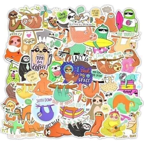50 PCS Cute Sloth Animal Laptop Stickers Relax Life Funny Text Cartoon Waterproof Stickers for Skateboard Bike Guitar Fridge Car