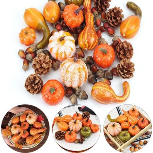 50Pcs Artificial Pumpkins Autumn Home Decoration set Halloween Thanksgiving Mini Fake Vegetable Pumpkins Bubble Pumpkin Set