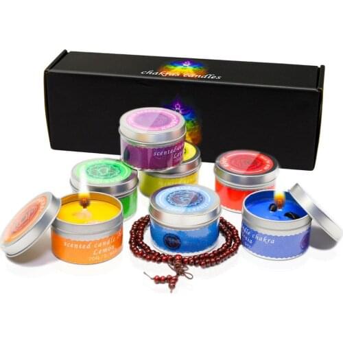7 Chakra Candles Scented Candle Soy Wax with Tin Can Christmas Decoration Party Decor Natural Wax Handmade 7PCS Candles