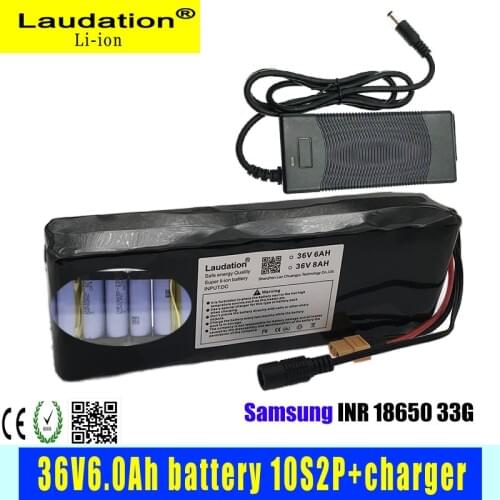 Laudation 36V 6ah Electric Bicycle 18650 Battery Pack 10S 2P 500W High Power and Capacity Motorcycle Scooter With BMS XT60 Plug