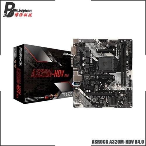 ASROCK A320M HDV R4.0 Micro-ATX AMD A320 DDR4 3200MHz,SATA 6Gbps,DVI,32G,Can support R3 R5 R7 R9 Desktop AMD CPU Socket AM4