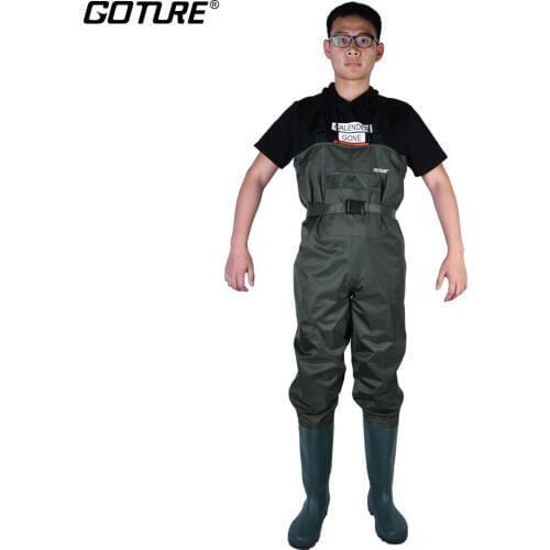 Goture Army Green Waterproof Bootfoot Chest Fishing Waders With Shoes Euro Size #43 #44 #45 #46 Suit For Fly Fishing