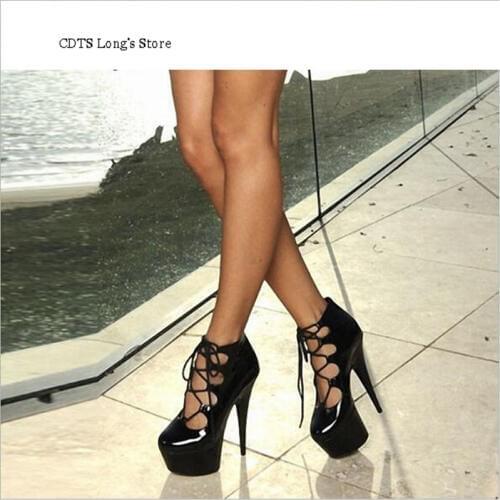 CDTS Plus:35-45 46 2016 ladies spring/autumn platforms wedding Round Toe 15cm thin high heels Ankle Strap shoes women pumps
