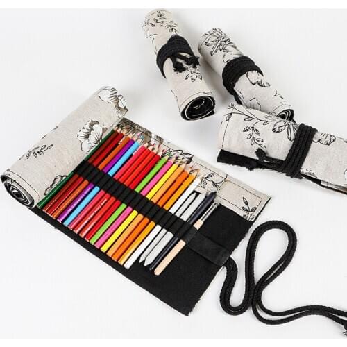 Black Peony and Printed Canvas bi lian 24 36 48 72 Holes Bulk Volume Pencil Sketch Lead Pencil Case