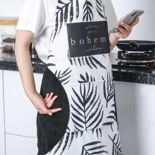 Printed Hand-wiping Waterproof Greaseproof Housework Cooking Apron with Pocket