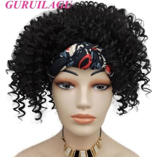GURUILAGU Short Headband Wig Heat Resistant Fiber Synthetic Wigs for Black Women Afro Kinky Curly Wig Synthetic Hair