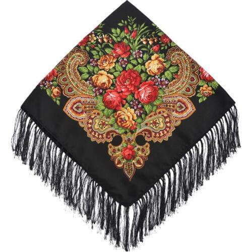 Jinjin.QC Russian National Wind Ethic Square Scarf With Tassel Bohemia Scarves and Wraps Echarpe Foulard Femme Drop Shipping