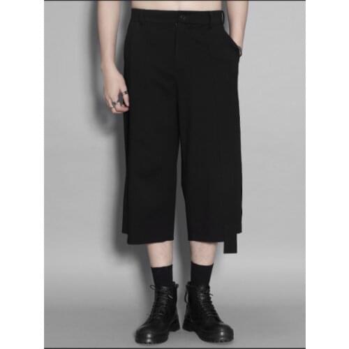 Mens Casual Pants Spring And Autumn New Pure Color Simple Fashion Loose Irregular Leggings Seven Wide Leg Pants