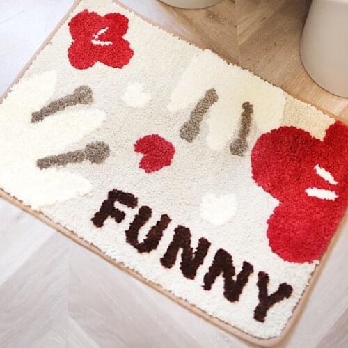 Soft Bathmat Floral Letters Fluffy Bathroom Tub Side Foot Flocked Carpet Pad Anti-slip Rug Home Decor 40x60cm