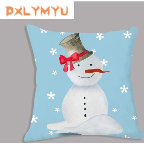 Pillow Cover 45*45 Square Decorative Pillows Christmas Snowman Fox Deer Print Velvet Cushion Cover For Sofa Xmas Decoration